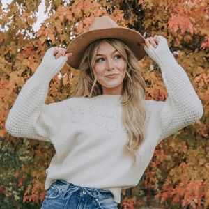 🆕 Chunky Bloom On Embroidered Lantern Sleeve Sweater